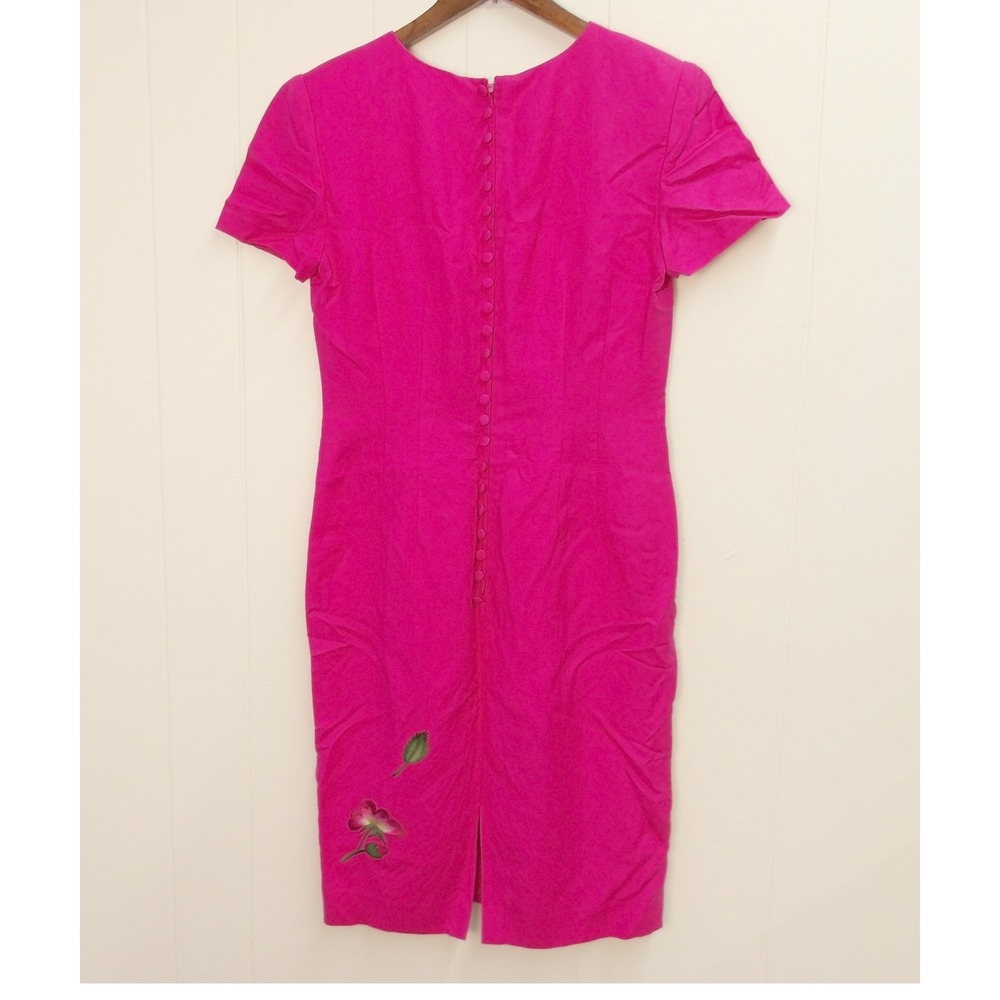 Donna Morgan Pink Linen Sheath Dress Floral Cherry Embroidery Sz 6 /#8043 - Picture 5 of 7